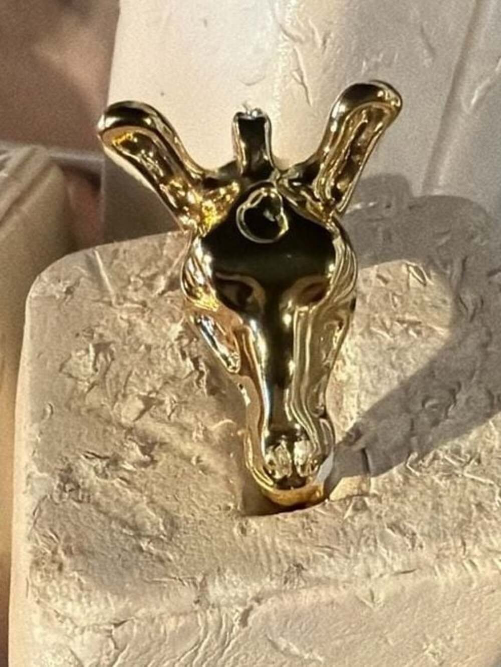 Gold-Tone Giraffe Head Ring with Pave Crystal Accent